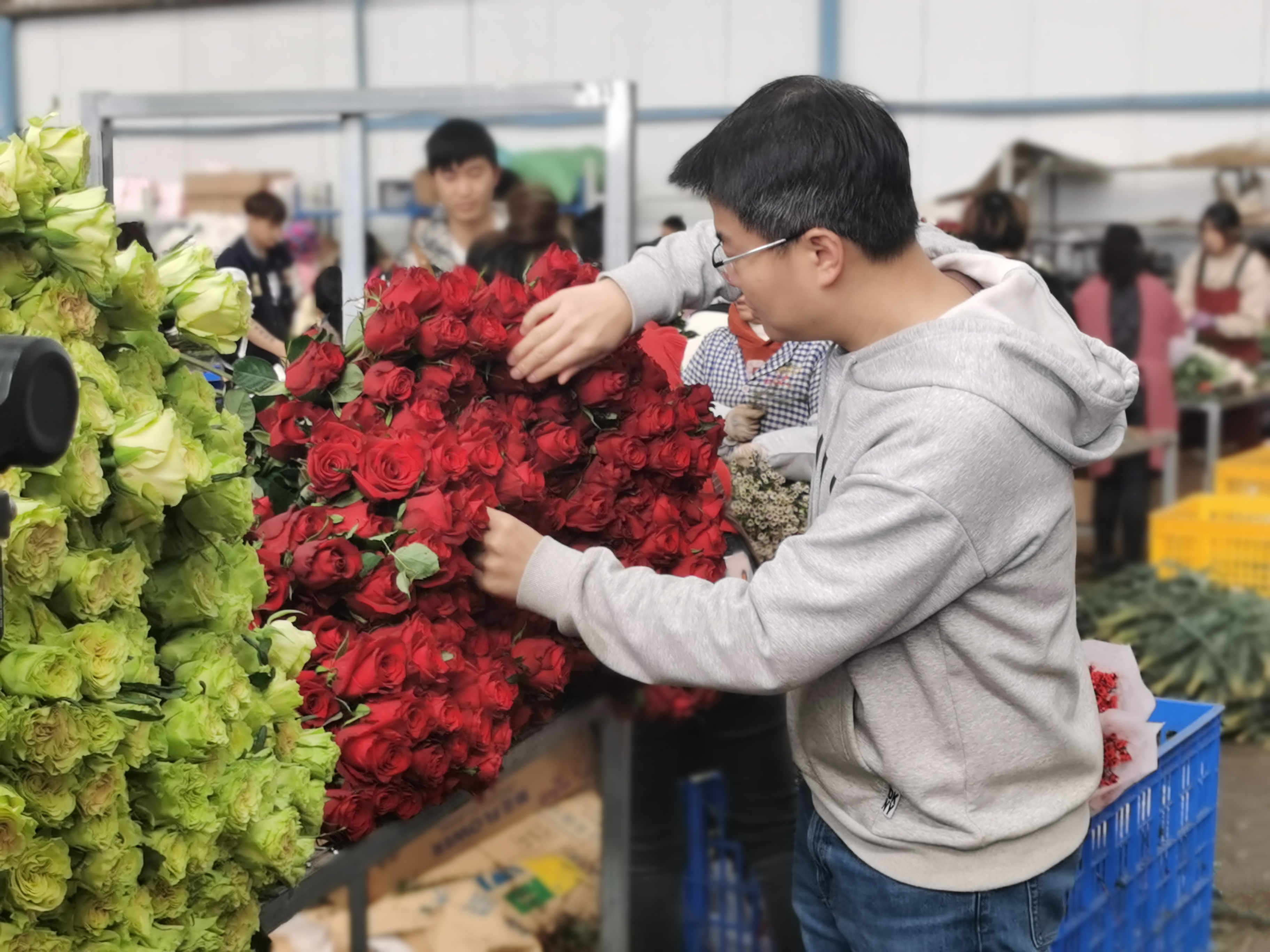 向少文正在品空“心情不错”上龙年春晚的鲜花